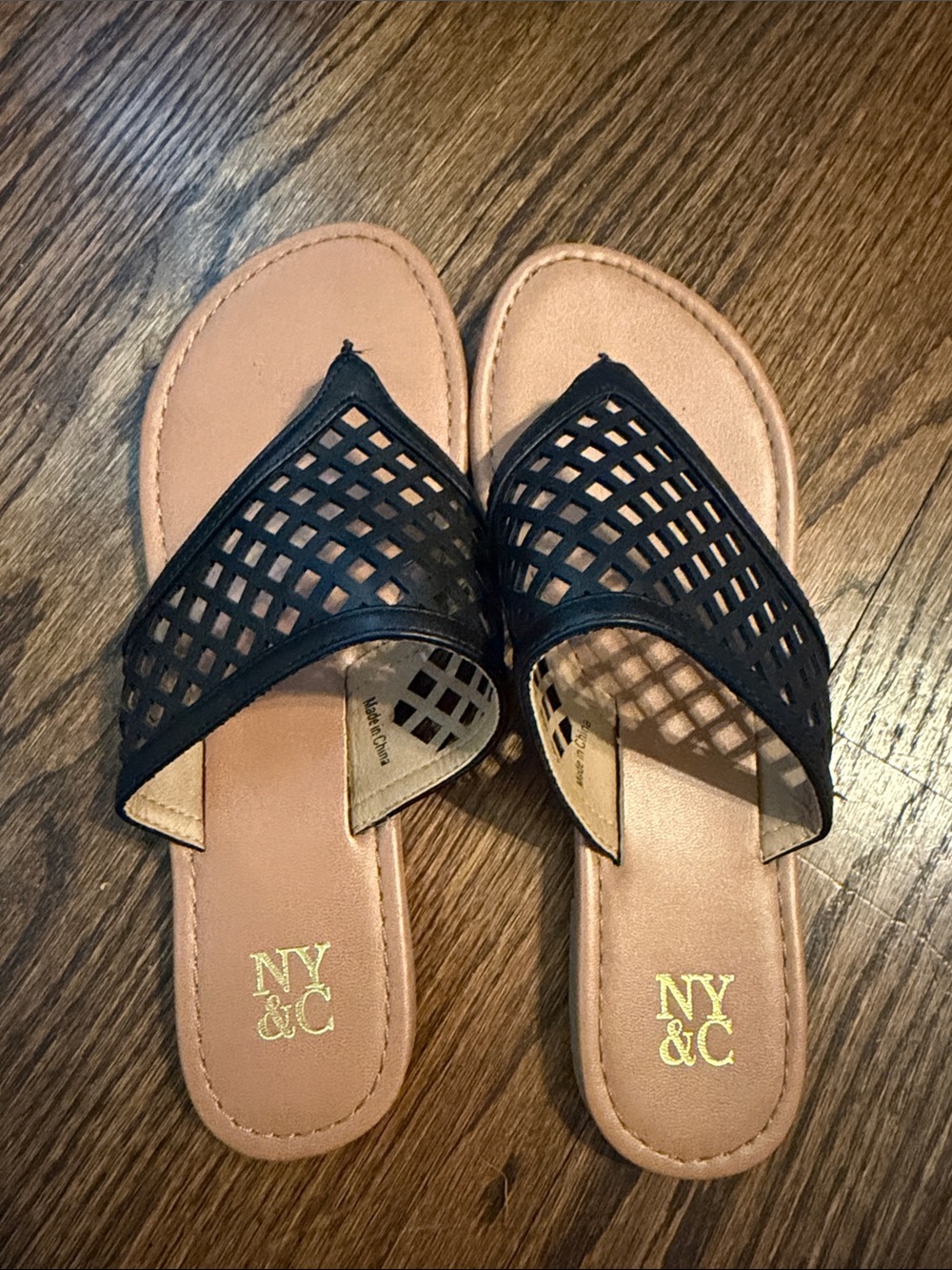 New York & Company Black Lattice Slip-On Sandals US size 8